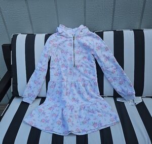 Janie And Jack Floral Long Sleeve Sweatshirt Dress with Zipper